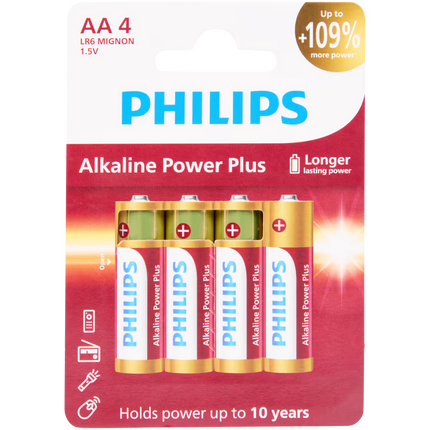 Bijpassende 4x AA batterij Philips Alkaline Power Plus