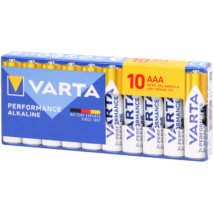 Bijpassende 10x AAA batterij Varta Performance Alkaline
