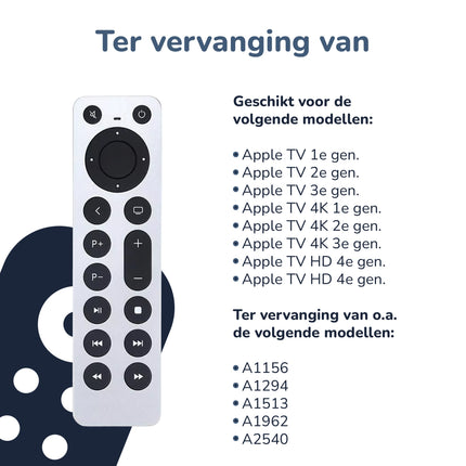 Bedienbaas universele afstandsbediening geschikt voor Apple TV 1/2/3/4/HD/4K - Plug & play - Aluminium behuizing - Alleafstandsbedieningen.nl