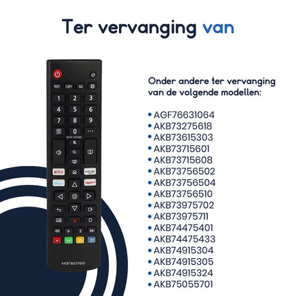 Ibley Afstandsbediening geschikt voor LG AKB76037605 - Universeel voor LG TV’s - Alleafstandsbedieningen.nl
